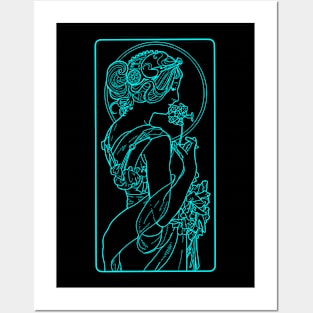 Alphonse Mucha Primevere Blue Neon Posters and Art